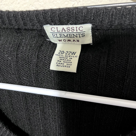 VTG Classic Elements cable knit cardigan Black w/ gold buttons pockets 20/22W - Picture 3 of 6